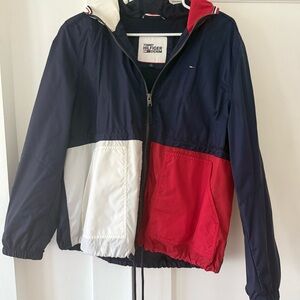 Tommy Hilfiger Navy, White, and Red Raincoat